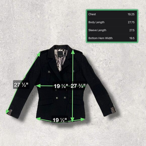 ★ Ted Baker Black Military-Inspired Wool Blazer w/ Embellished Cuffs ★ - Picture 5 of 6
